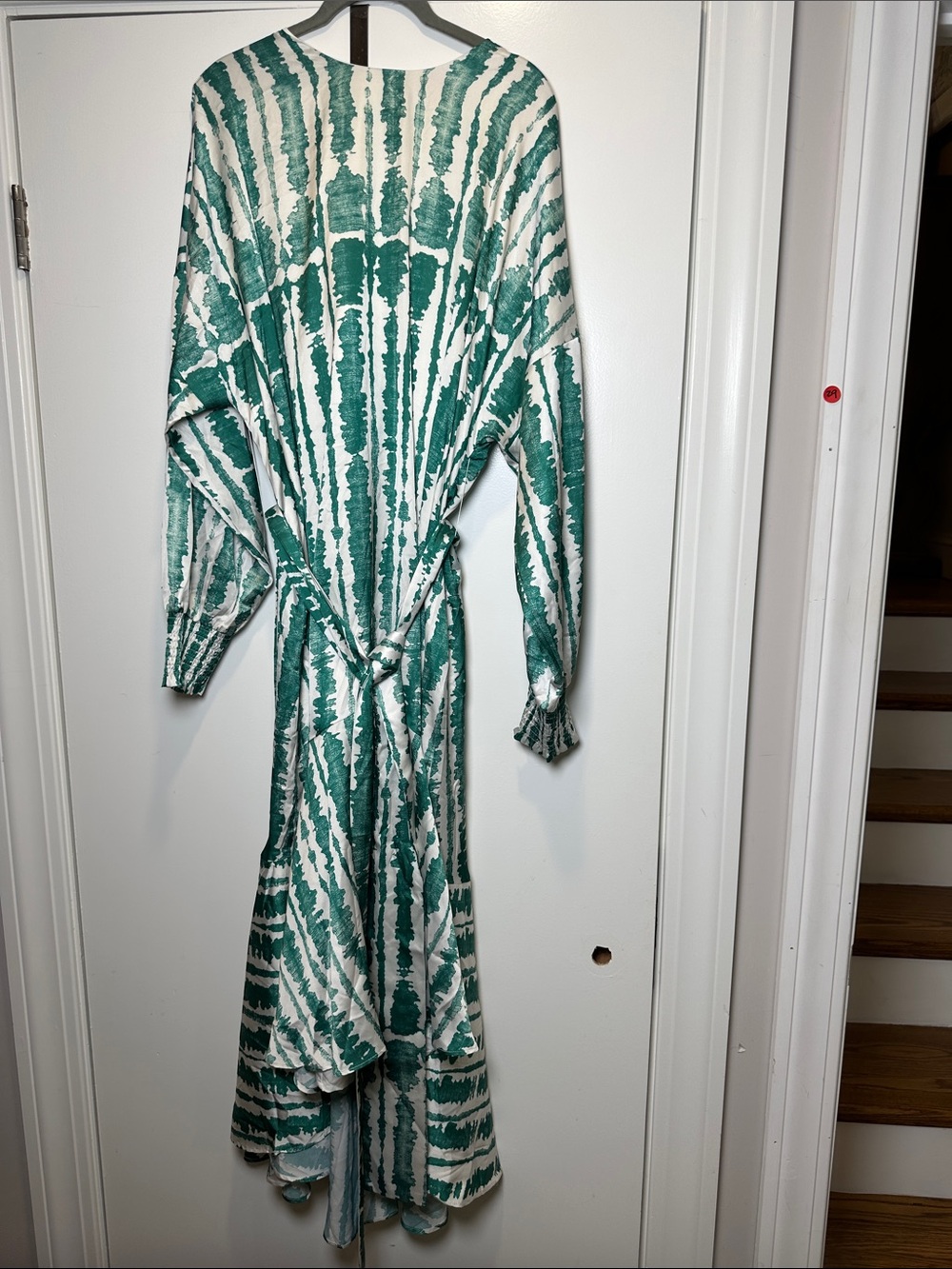 Green and White Tie-Dye Maxi Dress with Self Tie Waist(51)